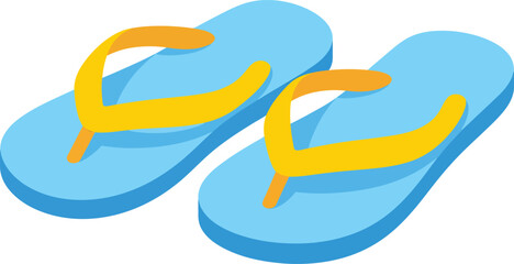 Pair of blue and yellow flip flops beach summer vacation footwear