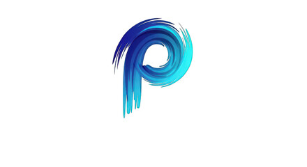 Abstract blue letter p logo with artistic brushstroke effect against transparent