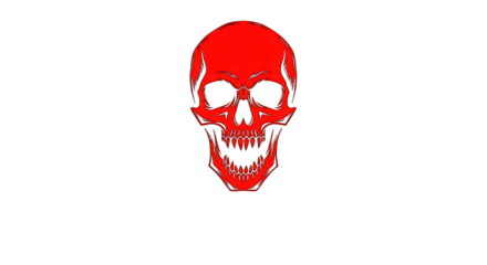 Red skull illustration with sharp teeth against transparent background