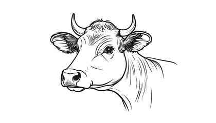 A monochrome illustration of a cow head facing right