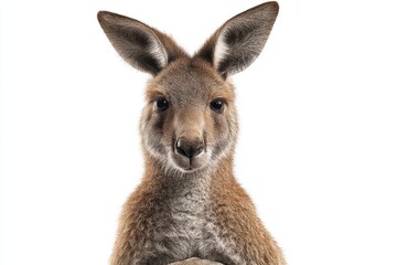 Fototapeta premium Frontal view of a complete kangaroo figure showcasing its distinctive features and expressive gaze