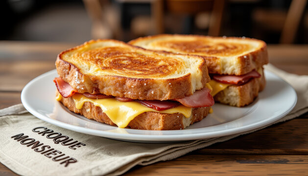 Croque Monsieur sandwich, photorealistic, warm morning light