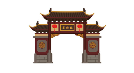 Traditional chinese temple archway gate majestic structure ornate architecture imperial ancient landmark gateway iconic asian landmark structure isolated on white background