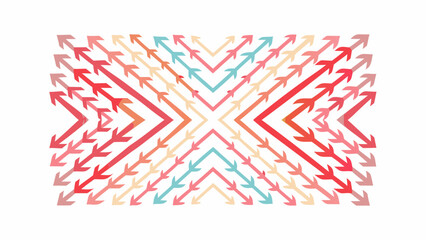 Obraz premium Colorful arrow pattern forming a symmetrical design with a central diamond shape and directional flow effect silhouette