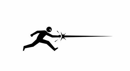 Dynamic silhouette of a fencer in action with sword extended capturing the intensity of sport and competition in a bold graphic style isolated on white background