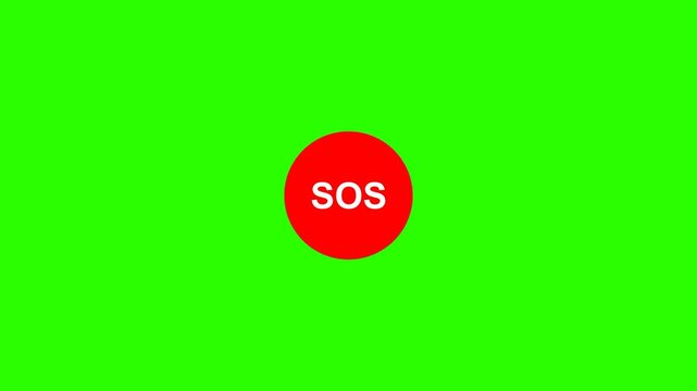 SOS red icon isolated on green background. SOS call marker. Map pointer sign. 4K Video motion graphic animation.