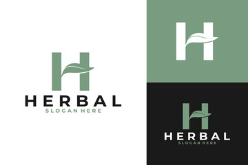 Herbal H Letter Logo with Leaf Icon for Natural Branding