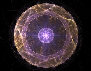 Circular, layered abstract design with a central, glowing core