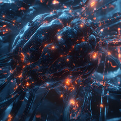 Futuristic Neural Network, Glowing Neural Network in Cyber Space, Digital Brain with Electric Connections, AI Neural Network and Cyber Intelligence, Future Tech: Glowing Neural Network, AI Neural Netw