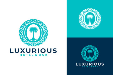 Luxurious Hotel & Bar Palm Tree Emblem Logo