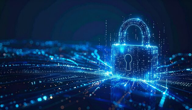 Futuristic digital binary code background with glowing numbers and global network concept