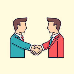 Fototapeta premium Two businessmen in suits shaking hands, symbolizing agreement and partnership.