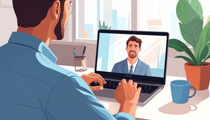 young businessman working on laptop in office