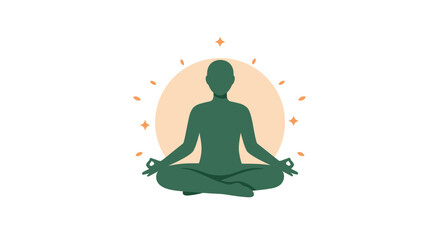 Serene silhouette of a person meditating in lotus pose surrounded by soft gradient aura and subtle light rays peaceful mindfulness spiritual zen isolated on white background