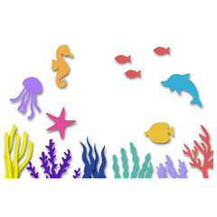 Fototapeta premium cartoon animal under sea for background