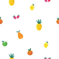 Watercolor summer fruits cute cartoon character. Hand drawn print in modern style. Seamless pattern