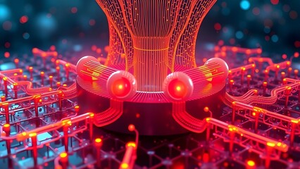 Abstract Circuitry Futuristic 3D Rendering of a Computer Chip and Data Processing