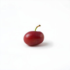 A solitary red grape is placed at the center of a pristine white background