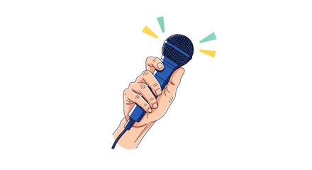 Hand Holding Microphone Illustration for Voice and Speech