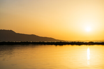 Golden Hour Scenery Reflection on The Tranquil Lake Landscape Nature