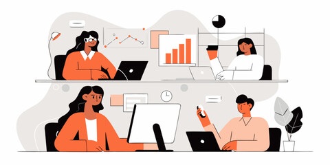 Digital Workspace Illustration Coworking Professional Business Environment Coworkers Collaboration Workplace Design Communication Platform Remotely Working Online Team Concept