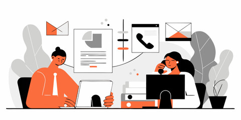 Corporate Collaboration Illustration Digital Communication Coworkers Networking Business Meeting Businesswoman Businessman Conference Room Workspace Office Environment and Professional Team