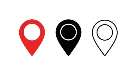 Fototapeta premium Collection of three distinct map marker icons, showcasing variations in color and style for location identification purposes