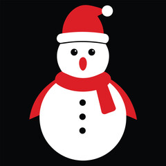 Snowman silhouette wearing santa hat and scarf vector illustration