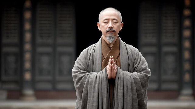 Meditator Meditates in Temple Seeking Inner Peace