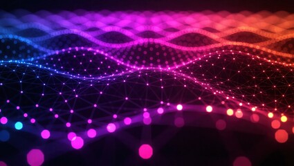 Fototapeta premium Vibrant Digital Waveform with Glowing Particles and Abstract Light Trails.