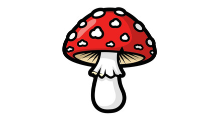 Cartoon Fly Agaric Mushroom with Red Cap and White Spots.