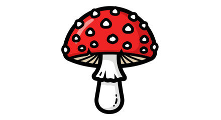 Cartoon Fly Agaric Mushroom with Red Cap and White Spots.