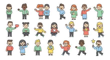 Large collection of diverse cartoon people characters in various poses.