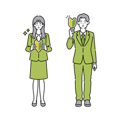 若葉マークを持つ社会人男女のビジネスイラスト
