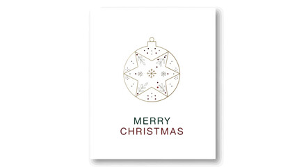 Minimalist Merry Christmas Greeting Card with Ornate Bauble Illustration.