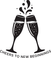 Happy New Year Champagne Glass Toast Silhouette Vector