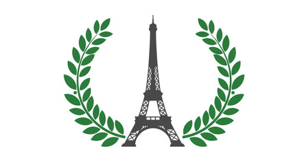 Eiffel tower framed by green laurel wreath symbolizing parisian elegance and victory monumental landmark parisian pride isolated on white background