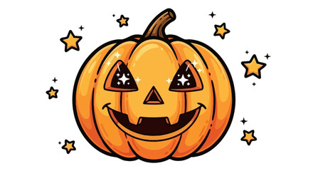 Cartoon Halloween Pumpkin with Star Eyes and Smiling Face.
