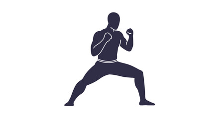 Martial arts fighter silhouette in aggressive stance ready for combat training or competition isolated on white background