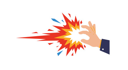 Hand activating powerful energy explosion impact bursting force dynamic action motion graphic element dynamic visual effect isolated on white background