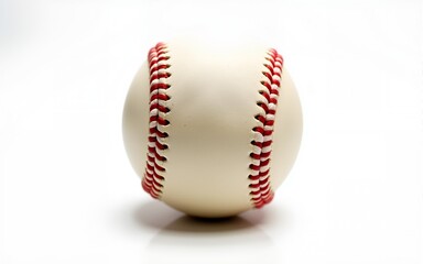 Close-up baseball with red stitching, classic sports ball design, detailed leather texture, isolated athletic equipment for recreation and competition on transparent background. High quality