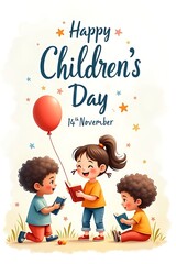 Joyful children s day celebration with books and balloons