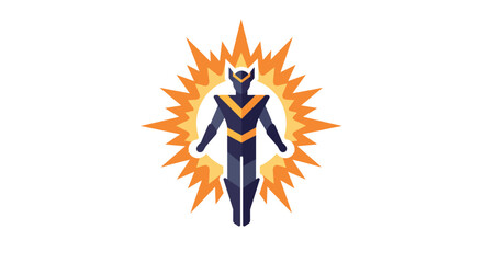 Radiant superhuman warrior with fiery aura energetic power burst celestial being cosmic energy display futuristic hero. isolated on white background
