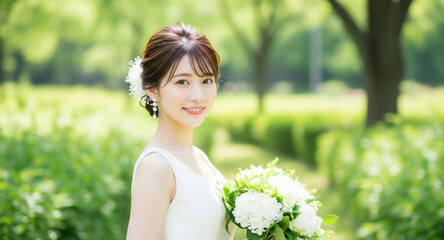 ウェディングドレスの若い女性ポートレート
