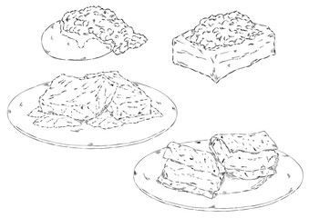 調理した餅4種　鉛筆　