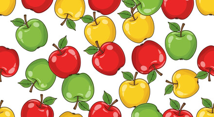 Vibrant Apple Pattern A Delightful Mix of Red, Green, and Yellow Apples on White Background