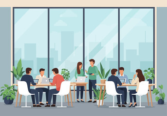 Obraz premium Business team meeting in modern office interior