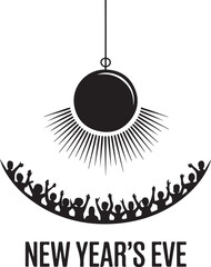 Happy New Year Ball Drop Silhouette Vector Illustration
