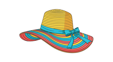 Vibrant wide-brimmed beach hat illustration, a stylish accessory for summer vacation and travel