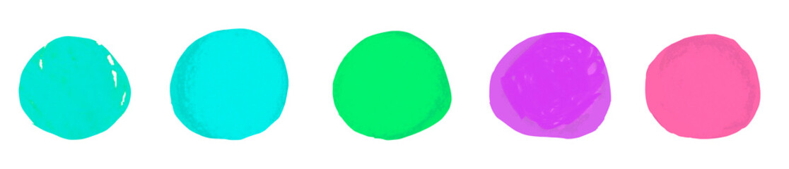 Set of colorful circles. Pink, purple, green. Hand drawn.